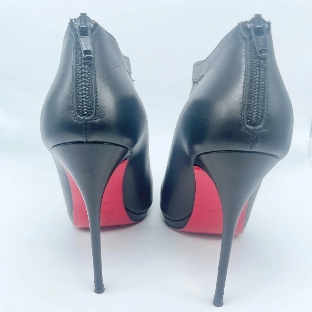 Christian Louboutin Black leather & Mesh peep toe Disorder booties 120mm EU 38
